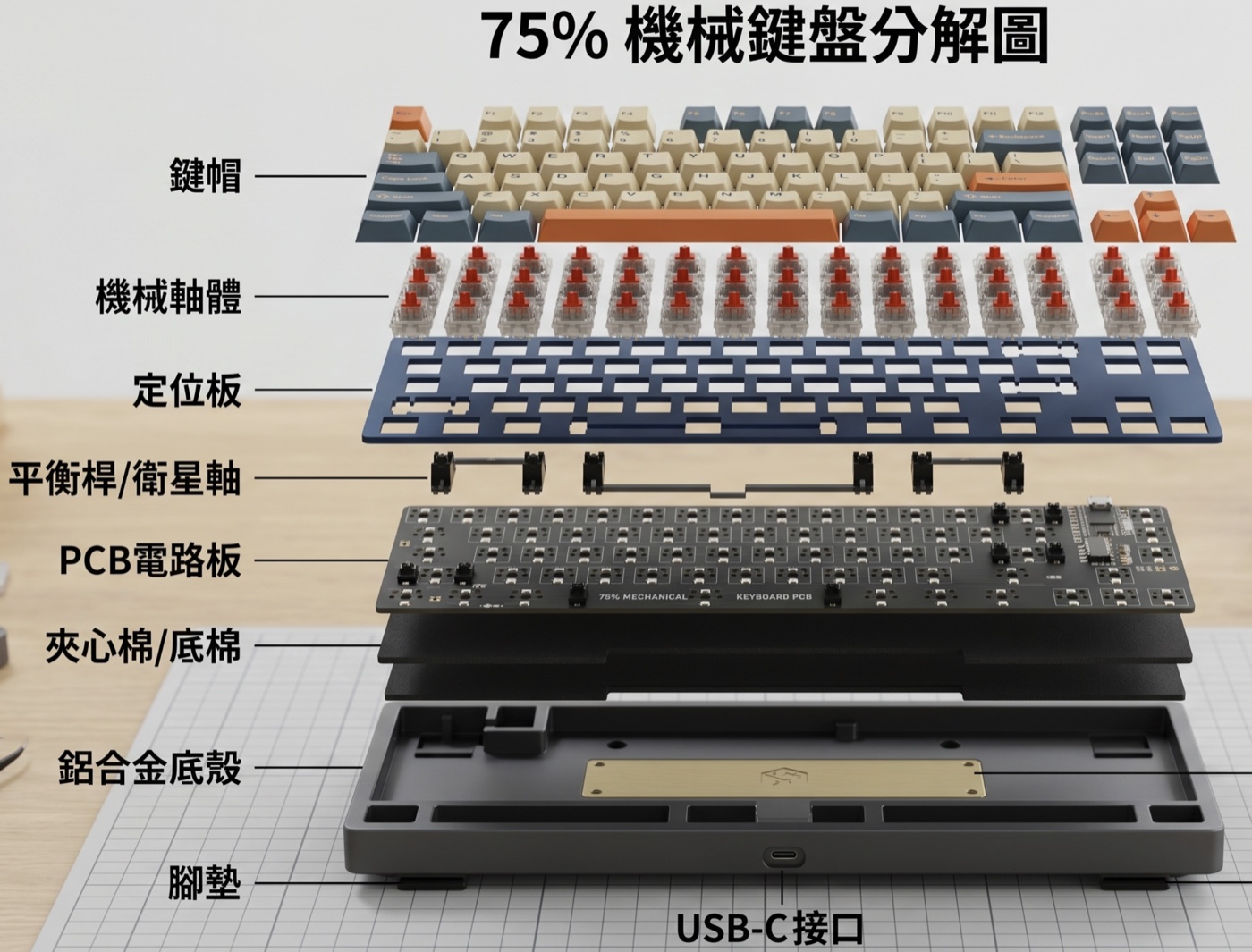 Mechanical keyboard exploded view 2